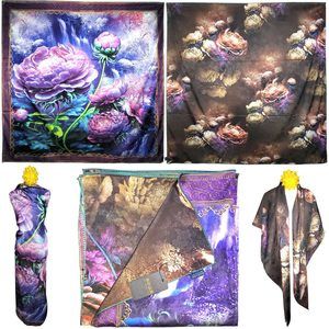 NWT Double Sided Silk Scarf 53"x53" Large Square Shawl Wrap XiangYunShal 22411
